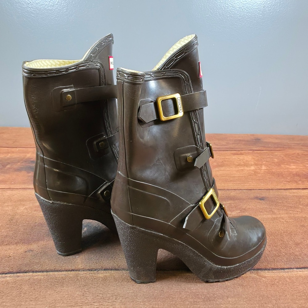 RARE COLLECTOR Hunter Georgie Wellies High Heel Rain Boots SIZE 8 - Picture 5 of 10